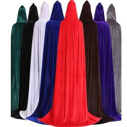 Adult Unisex Velvet Solid Color Long Hooded Cloak Halloween Costume Party Cape292G