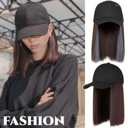 Ball Caps Fashion Baseball Cap With Bob Wig For Women Extensions Adjustable Collarbone Hair Hat Girls Short Straight