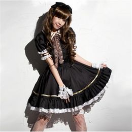 Shanghai Story Japanese Sweet Maid Dress Cosplay Maid Costume cute Lolita Apron Dress Set Service Costume Black221O