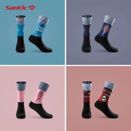 Socks Santic Professional Cycling Socks Women High Elastic Breathable Sports Running Gym Soccer Bicycle Bicycle Socks Men