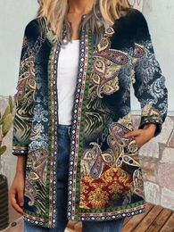 Spring Autumn Womens Flower Butterfly Printed Cardigan Jacket Coat 240115