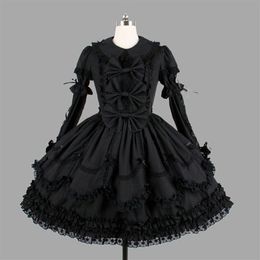 Theme Costume Customised Classic Black Cotton Lolita Dresses Long Sleeve With Removable Layered Cosplay Costume for Girl308S