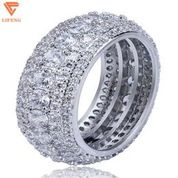 New Arrival Hip Hop Jewellery Sterling Sier Pave VVS Moissanite Diamond Multi Row Iced Out Wedding Ring For Men