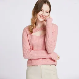 Women's Sweaters Knitted Sweater Women Sexy Hollow Out Round Neck Casual Pullover Autumn Wool Blended Long Sleeve Top Female Soft Elastic