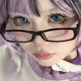 Sunglasses Frames Japanese Cosplay Vintage Elegant Rectangular Narrow Kawaii Eyeglasses Frame Black Tortoise Glasses Pose Cute Handsome Flat