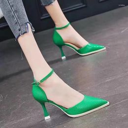 Dress Shoes 2024 Spring And Autumn Style Pointed One Line Buckle Simple Women's Candy Color High Heels Shallow Mouth Banquet Women