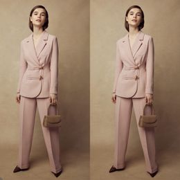 Light Pink Women Pants Suits Peaked Lapel Double Breasted Mother Of Bride Blazer Wedding Tuxedos Custom Made