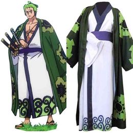 One Piece Roronoa Zoro Cosplay Costume Kimono Robe Full Suit AA220324317d