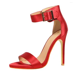 Ankle Sandals 43 Plus Size Strap High Heel Women Sexy Summer Heeled Silk Open Toe Party Wedding Red Shoes Ladies 42182 ed