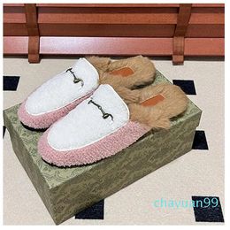 Designer Fur Slippers Autumn Winter Slides Furry Flat Sandals Female Slip Slippers For Women Men Wool Fully Lined Warm Comfort Scuffs