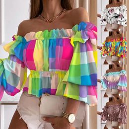 Women's Blouses Shirt Breathable Top Colourful Multi-layer Sweet Off Shoulder Flounce