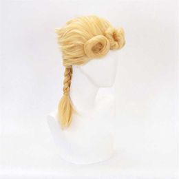 Giorno Giovanna Wig JoJo Bizarre Adventure Cosplay Golden Braided Oversized Curls Halloween Party Role Play Cap Y09132774