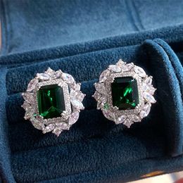 2024 Stud Earrings 925 Sterling Silver Princess Cut Emerald Zircon CZ Diamond Luxury Jewellery High Quality Party Eternity Women Bridal Earring For Lover Gift