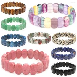 Strand Natural Stone Square Beads Bracelets Amethyst Rose Quartz Healing Crystal Rectangle Bangle Women Gemstone Jewelry Gifts