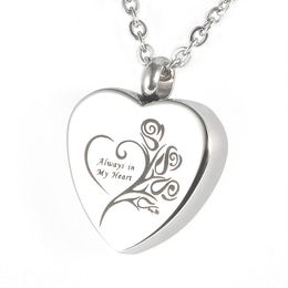 Lily Stainless Steel Memorial Pendant Always in my heart Urn Locket Cremation Jewellery Necklace with gift bag and chain2551