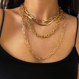 Pendant Necklaces IngeSight Z 4Pcs Set Multi Layered Chunky Thick Miami Curb Cuban Choker Necklace Gothic Gold Colour Snake Chain J321I