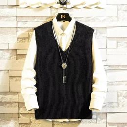 Men's Vests Clothing Plain Sleeveless V Neck Waistcoat Knit Sweater Male Black Solid Colour Vest Designer Luxury Spring Autumn Casual A