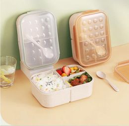 Dinnerware Wheat Straw Large Capacity Lunch Box With Spork And Spoon Adult Bento Square Compartmentalised Crisper 1pc