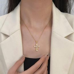 Pendant Necklaces Fashion Tassel Cross Necklace Women And Men Punk Simple Style Gold Colorful Crystal Party Gift Jewelry