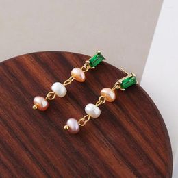 Stud Earrings Sell Natural Freshwater Pearl & Green Crystal 14K Gold Filled Female Jewellery Anti Allergy
