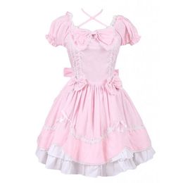 Can be Custom 2018 Pink and White Short Sleeve Bow with Tie Gothic Victorian Lolita Dresses For Women Customized313M