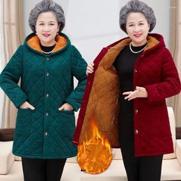 Women's Trench Coats Casual Plus Velvet Thicken Coat Women Hooded Middle Aged Mother Winter Jacket Cotton Padded Grandma Parkas Doudoune