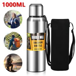 1L Large Capacity Thermos Bottle For Tea Portable Thermal Mug DoubleWall Stainless Steel Cup Sport Travel Water 240115