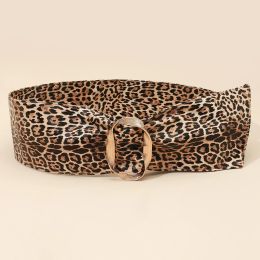 Brand New PU Leather Wide Personality Pin Buckle Suede Elastic Wide Waist Sexy Wild Leopard Decorative Belt Female Outer Dress