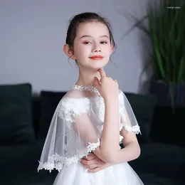 Jackets 2024 Spring Summer Children Diamond Button Yarn Shawl Flower Girls Party Dresses Matching Coat Kids Cape White Outfit