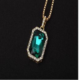 New Mens Bling Faux Lab Ruby Pendant Necklace Box Chain Gold Plated Iced Out Sapphire Rock Rap Hip Hop Jewellery For Gift251S