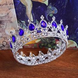 Copricapo Corona con ciclo di diamanti blu Gioielli da donna Corone di diamanti Accessori da sposa per sposa Corona rotonda Corona di palazzo retrò in stile europeo