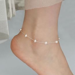 ASHIQI 925 Sterling Silver Anklet Natural Pearl Chain Bohemian Vintage Footwear Leg Bracelets Female Foot Jewelry240115