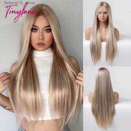 Synthetic Wigs Brown Blonde Lace Front Wigs Long Straight Synthetic Lace Wigs T-Middle Part with Baby Hair Women's Hair Wigs Heat Resistant Q240115