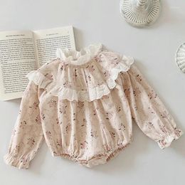 Rompers 2024 Spring 0-24M Children Clothes Infant Baby Girls Jumpsuit Long Sleeved Cotton Print Splicing Born Bodysuit