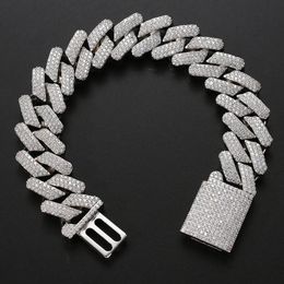 HOYON 20mm Luxury 3 Rows Lab Cuban Chain Men's Bracelet S925 Silver 18K Gold Plated Jewellery Hip Hop Rock Bangles240115