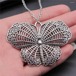 Pendant Necklaces Antique Silver Color 67x48mm Butterfly Necklace For Women Men Long Chain