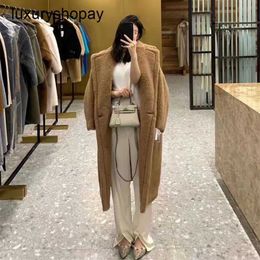 Designer Maxmaras Teddy Bear Coat Womens Cashmere Coats Wool Winter First Order Straight Down Huaqianyi Dili Hot Bar Same Style Coat for Wearing on the Outside Re