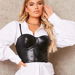 Women's Tanks Woman's Sexy Solid Color PU Leather Sling Vest Summer Fashion Zipper Backless Slim Top Midriff-baring Waistcoat Tube Tops