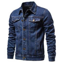 Baumwolle Denim Jacke Männer Casual Einfarbig Revers Einreiher Jeans Herbst Slim Fit Qualität Herren Jacken 240113