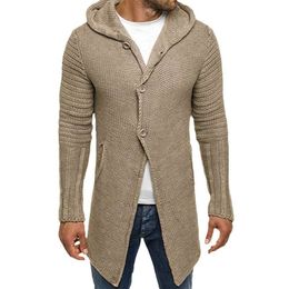 Men's Autumn And Winter Hooded Knitted Cardigan With Long Sleeves And Medium Length Sweater Jacket For Men