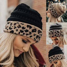 Caps Beanies Beanie Hat For Women Winter Knitted Autumn Leopard Outdoor Crochet Warm Bonnet Cap Female Hats Girl