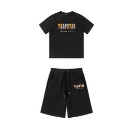 Mens Trapstar T Shirt Embroidery Short Sleeve Outfit Chenille Tracksuit Summer Womens Jogging Shorts Set Black Cotton London Streetwear Us Size e3