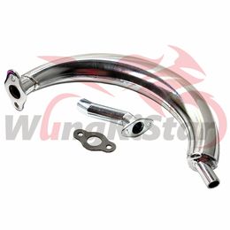 Bicycle Banana Muffler Exhaust Tube Inlet Offset Intake Manifold Pipe Chrome Exhaust Pipes Gasket For Motorcycle 2-Stroke Engine 49cc 50cc 60cc 80cc Motorized Bike