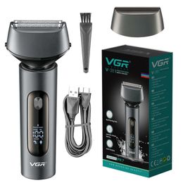 VGR Pro Wet Dry Electric Shaver For Men Rechargeable Electric Razor Washable Beard Shaving Machine LCD Display240115