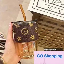 High-end INS Tumblers high-value drinking cup straw cup light luxury glass cup portable niche student female coffee cup