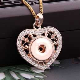 Pendant Necklaces 2022 Rose Gold Heart-shaped Rhinestone Snap Buttons Necklace Fit DIY Ginger Charms 18mm Button Jewelry Gifts271Q