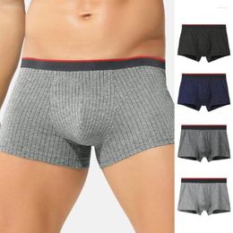 Underpants Men Moisture-Wicking Mid-rise Solid Colour Cotton Fabric Breathable Comfortable Boxer Briefs With Contrasting Waistban