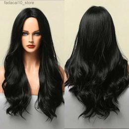 Synthetic Wigs Fashion Long Black Curly Middle Part Heat Resistant Women Daily Cosplay Synthetic Hair Wigs Q240115