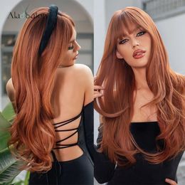 Alan Long Straight Synthetic S For Women Red Brown Copper Ginger With Bangs Cosplay Daily Party Heat Motstant 240113