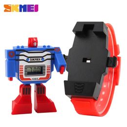 SKMEI Fashion Digital Children Watch Date Cartoon Kids Sports Watches Relogio Robot Transformation Boys Wristwatches 1095 240115